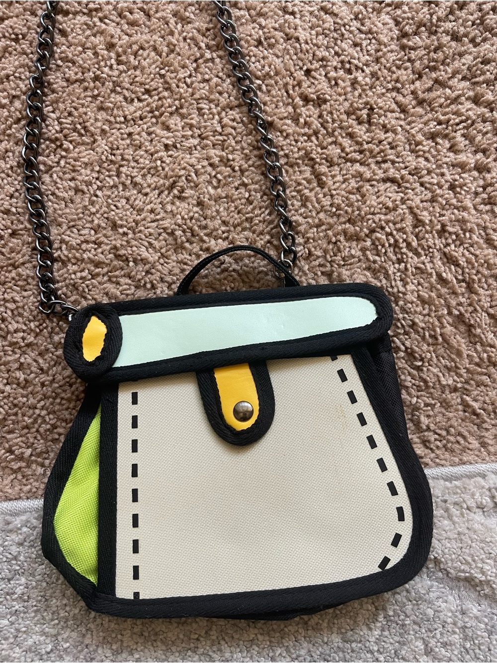 Cartoon Style Mini Crossbody Bag Cream Black Yellow Mint